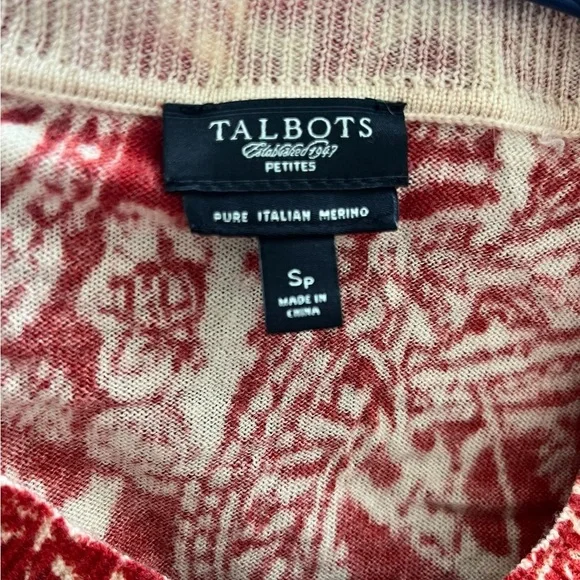 Italian Merino Wool Cardigan Red Rust Cream Paisley Preppy Cottagecore Layer SP - Picture 3 of 3